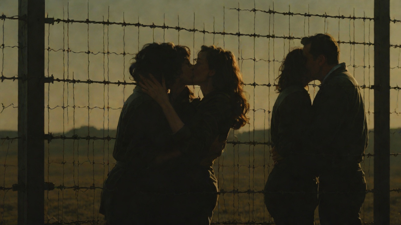 The Kiss at the Fence from "Die, My Love". The Kiss at the Fence Context The narrator hears the radiologist and goes barefoot to the fence. They kiss as if firing silver sparks into the black air.