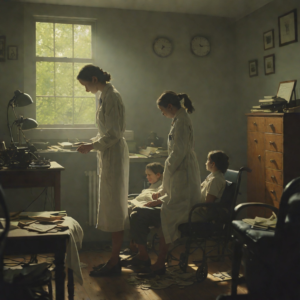 The Radiologist's Daughter's Fate from "Die, My Love". This character thread follows the disabled daughter of the radiologist, a silent figure whose existence shapes both her father and the narrator.