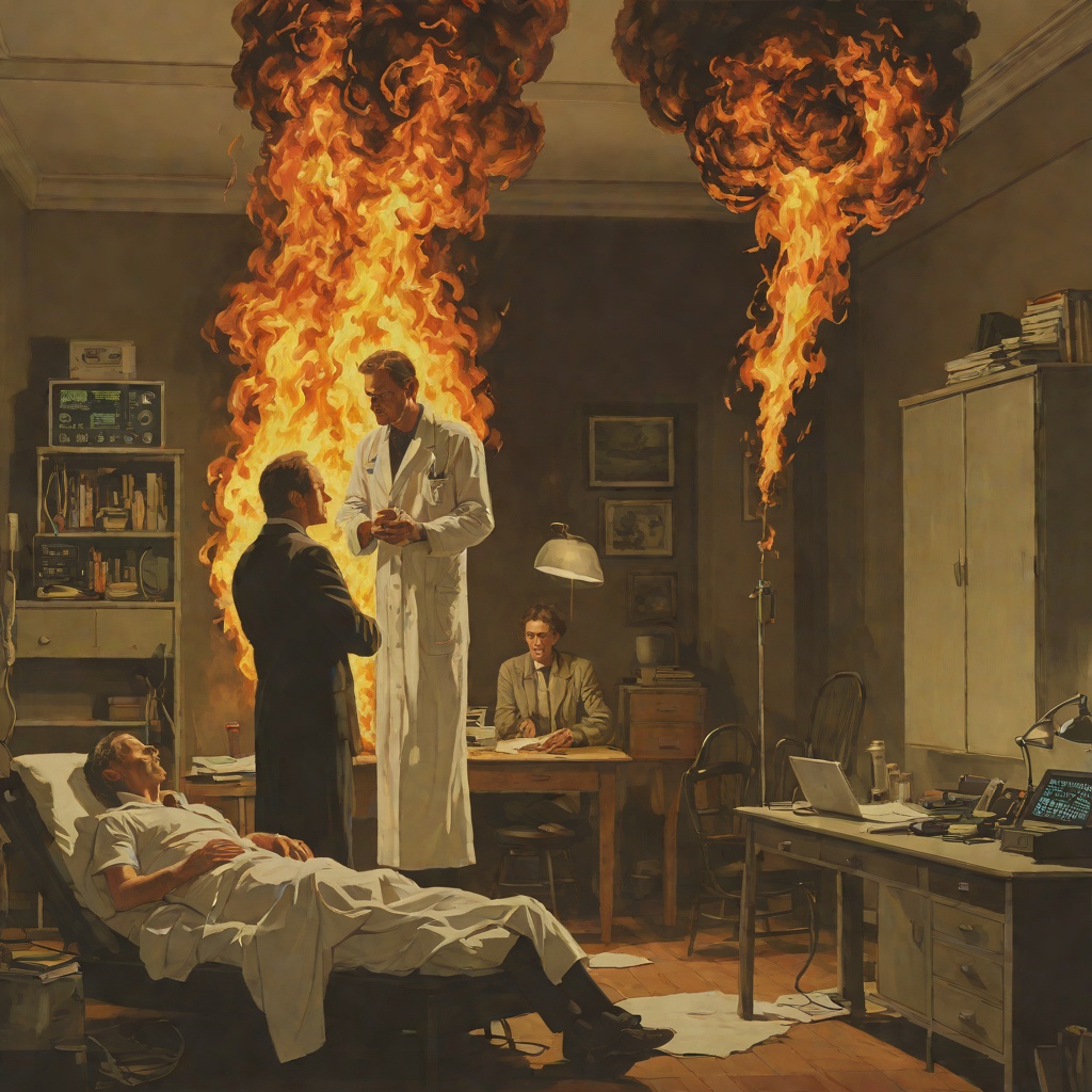 The Jealous Conflagration over the Radiologist from "Die, My Love". This conflict flow follows the discovery, denial and explosion of the husband's jealousy around the narrator's affair.
