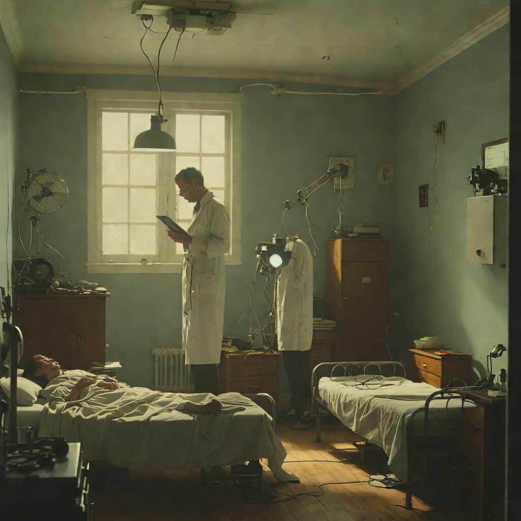 The Affair with the Radiologist from "Die, My Love". This flow traces the narrator's affair from the radiologist's first obsessive sightings to the morning after the attic encounter.