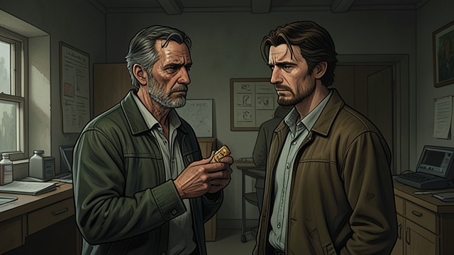 Sharing Hunger and Duty from "Mickey7". An Uneven Partnership Rations and Resentment The brothers divide a single ration card while Mickey8 recovers from the tank.