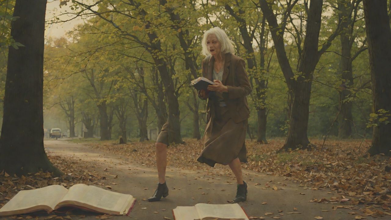 The Fleeting Figure from "Nightbitch". The Fleeting Figure Nightbitch sees a silver-haired woman with a notebook and chases her, screaming “Wanda!”. The woman flees into the woods.