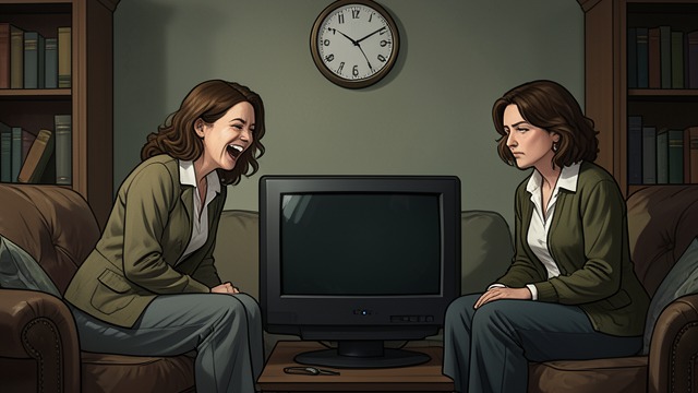 Shared Late-Night Laughter from "The Housemaid". A Private Connection Common ground Millie and Andrew watch television together and joke about a quiz show.