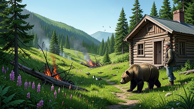 Green Return from "Train Dreams". Green Return New Growth Fireweed, jack pine, flowers, insects, bears, and birds return to the burned valley.