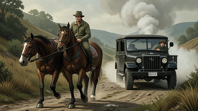 Automobile Friction from "Train Dreams". Automobile Friction Horse Against Motor Grainier’s mares dislike the Ford Model T and its horn.
