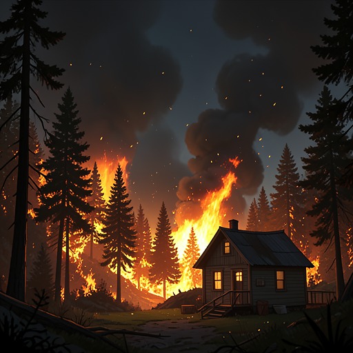 The Fire and Its Afterlife from "Train Dreams". This flow follows the 1920 Moyea Valley fire from immediate catastrophe through ecological renewal and spiritual reinterpretation.