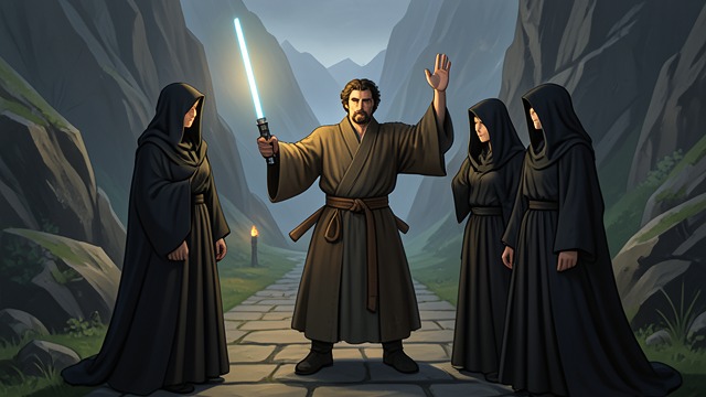 A Stranger Before the Clan from "The Last Jedi". The Male Jedi A Suspicious Welcome Magash and the other Witches question Jax’s identity and require him to surrender his lightsaber before entering.