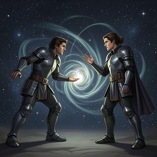 Jax and Vader’s Force Duel from "The Last Jedi". Jax uses newly acquired techniques to evade Vader, but the contest remains as much about purpose and recognition as physical power.