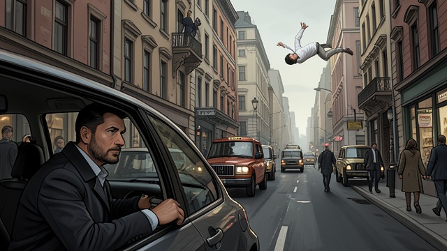 The Falling Figure from "Taxi Driver". The Falling Figure Witnessing without intervention Travis sees a man fall from a building while driving through a busy district.