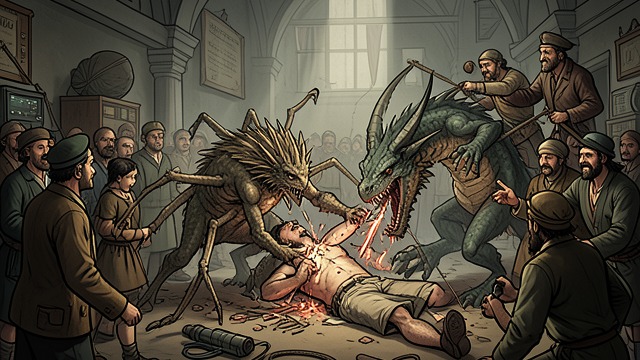 Footage and Spectacle from "Venom". Footage and Spectacle Recorded Suffering The broadcast shows people torn apart by Creepers and a dragon being restrained as it struggles.