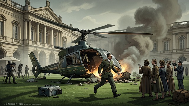 The Helicopter Is Lost from "Afterburn". The Helicopter Is Lost The expected exit closes Russian aircraft strafe the White Palace grounds and destroy the waiting Navy helicopter.