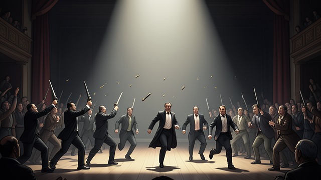 An Attack at the Ceremony from "Afterburn". An Attack at the Ceremony Gunmen approach the stage Several men emerge from the crowd with concealed weapons and fire at the officials.