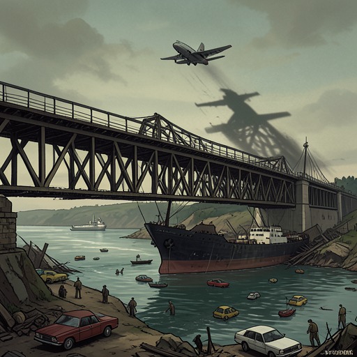 The Bridge and the Burning Tanker from "Afterburn". This flow connects the destruction of a vital bridge and attack on a fuel tanker to the carrier group's sudden entrapment and diminishing ability to fight.