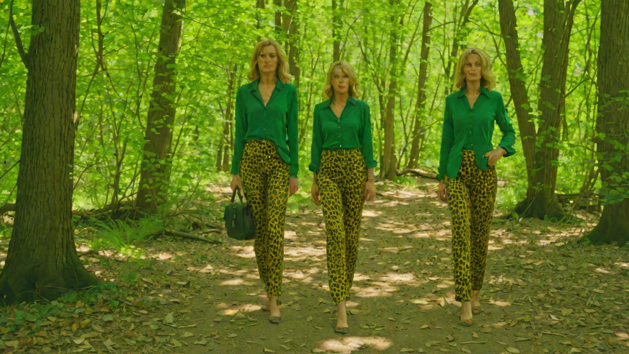 Green and Yellow from "Lady in the Lake". Green and Yellow Cleo chooses her New Year's Eve outfit, a green blouse and leopard pants, and enters into the plan that will fake her death.