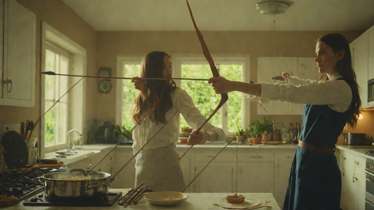 Kitchen Magician Archery from "Lady in the Lake". Kitchen Magician Archery Maddie has her hair ironed in a stranger's kitchen, a physical act of self-transformation that feels like surrender.