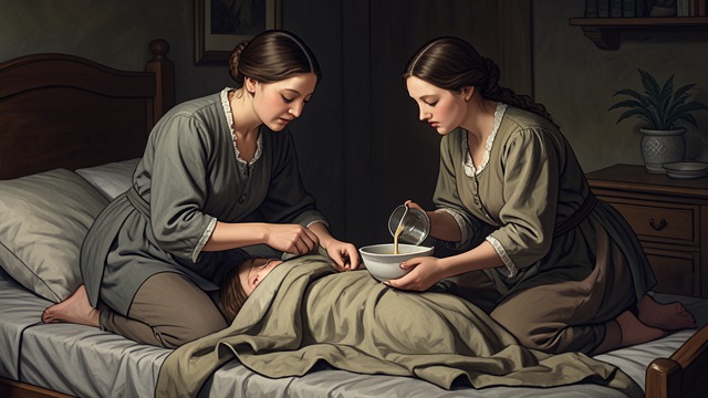 Cooperation in Crisis from "Hamnet". Work Takes Priority Agnes recognizes Judith’s plague symptoms and Mary joins her in caring for the child.