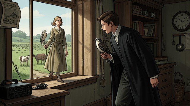 A Tutor at Hewlands from "Hamnet". A Stranger at the Window At Hewlands, the young Latin tutor notices Agnes returning from the woods with a kestrel on her arm.