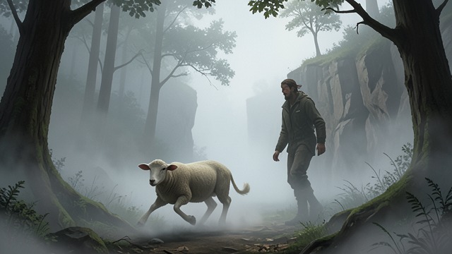 The Mist and the Butcher from "Three Bags Full". The Mist and the Butcher A frightening encounter Separated from the others in the mist, Mopple meets Ham and flees.