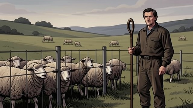 A Fence and a Shepherd from "Three Bags Full". A Fence and a Shepherd A flock kept apart Gabriel encloses his sheep behind wire and controls their access to pasture.