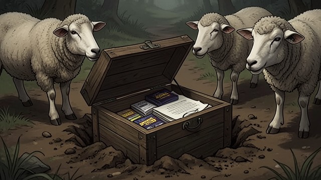 Packages Beneath the Dolmen from "Three Bags Full". Packages Beneath the Dolmen A cache revealed Rebecca opens the hidden box and finds small packages and a file.