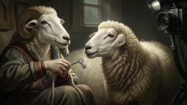 A Key in the Fleece from "Three Bags Full". A Key in the Fleece A secret carried by a sheep George removes a key hidden in Melmoth’s wool after the ram refuses to return to the flock.