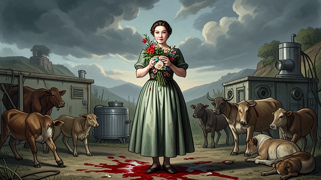 A Peaceful Face from "Three Bags Full". A Peaceful Face An unsettling scene Miss Maple sees that George’s face looks peaceful, with flowers in his fingers and little blood around the wound.