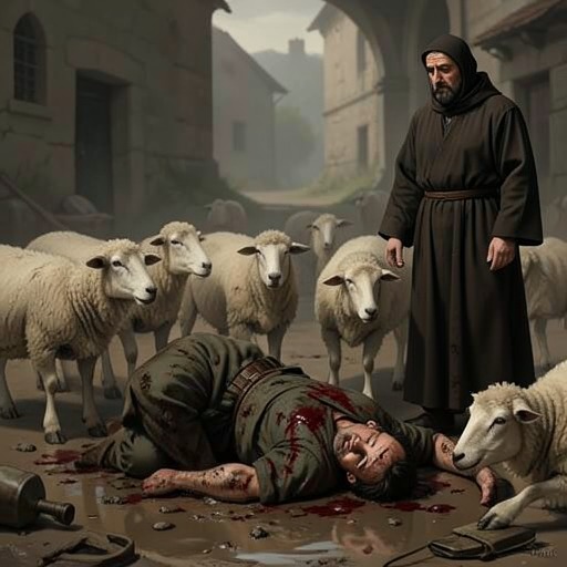 Ham’s Fall and Changing Allegiances from "Three Bags Full". Ham’s injury exposes the old fears surrounding him, then his encounters with the sheep and the priest complicate his role as a threat.