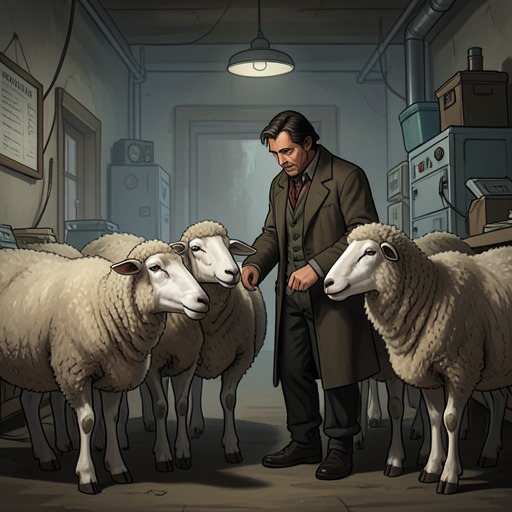 George and His Flock from "Three Bags Full". The sheep’s grief reveals a relationship built from daily care, reading, shared routines, and a promise of a journey they never make with George.