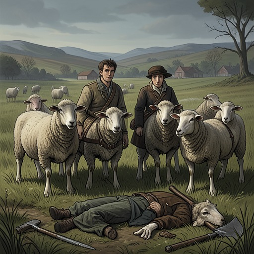 The Sheep’s Encounter with Mortality from "Three Bags Full". The flock tries to understand death through bodies, ghosts, memories, and stories, while repeatedly meeting the limits of its own explanations.
