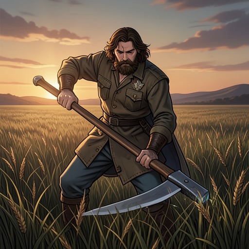 From Dead Grass to a Threatened Flock from "Three Bags Full". Gabriel’s scythe transforms the pasture into a visible image of control and helps Zora recognize the danger facing his sheep.