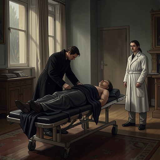 The Missing Body’s Message from "Firewall". This subplot follows Falk’s corpse as it is stolen, altered, and returned in ways that manipulate the police investigation.