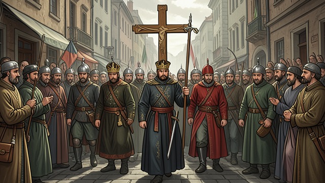 The Victory Procession from "Henry V". The Victory Procession Triumph restrained King Henry V orders a religious procession and refuses to let his troops claim the victory as their own.