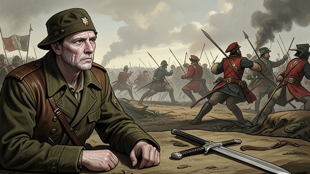 士兵的灵魂,《亨利五世》中的场景。士兵的灵魂 效忠受到质疑 迈克尔·威廉斯认为,国王可能要为不义之战造成的死亡负责。这场辩论表明,士兵的良知不只是服从的工具。 责任各有归属 亨利五世认为,臣民即使效忠国王,仍须对自己的灵魂负责。他们的交锋使职责与道德责任之间的张力悬而未决。