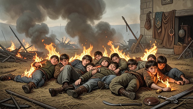 The Boy’s Death from "Henry V". The Boy’s Death The camp attacked French forces kill the boys guarding the English luggage and burn or carry away the king’s possessions.