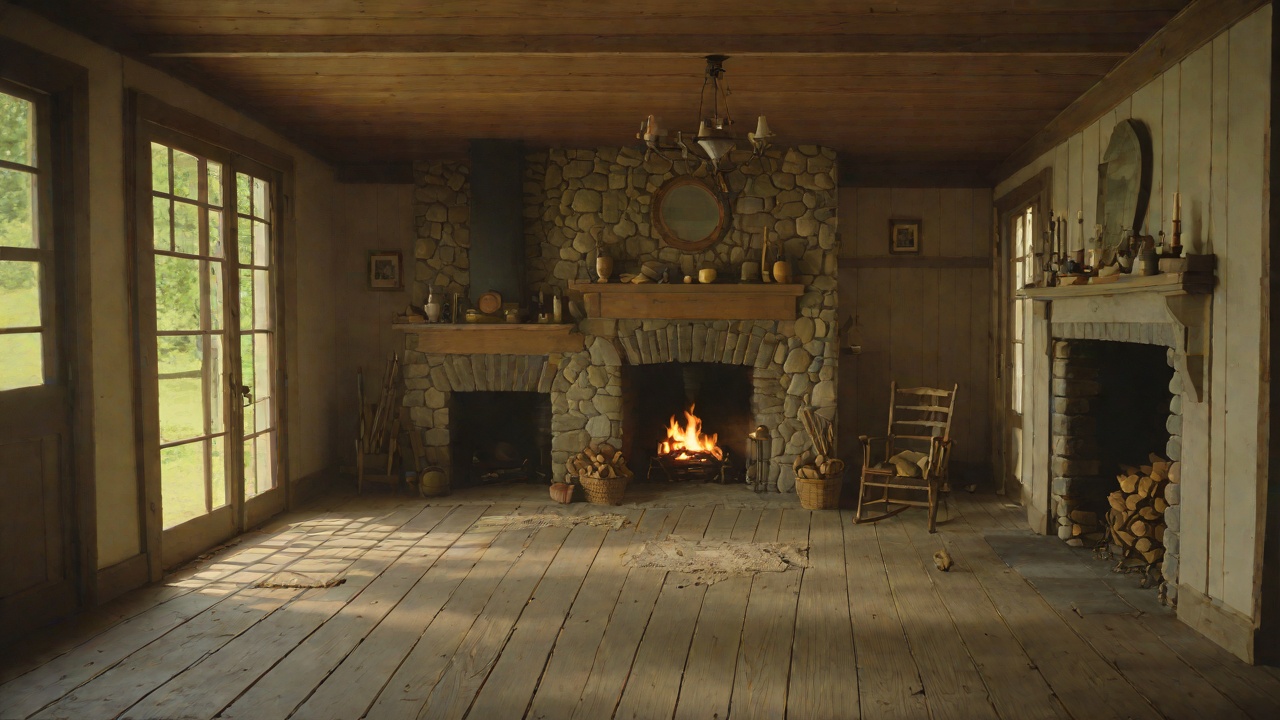 A House With Door, Floor, and Fireplace from "Little House on the Prairie". A House With Door, Floor, and Fireplace Scene Pa builds a solid door, a hard wood floor, glass windows, and a stone fireplace.