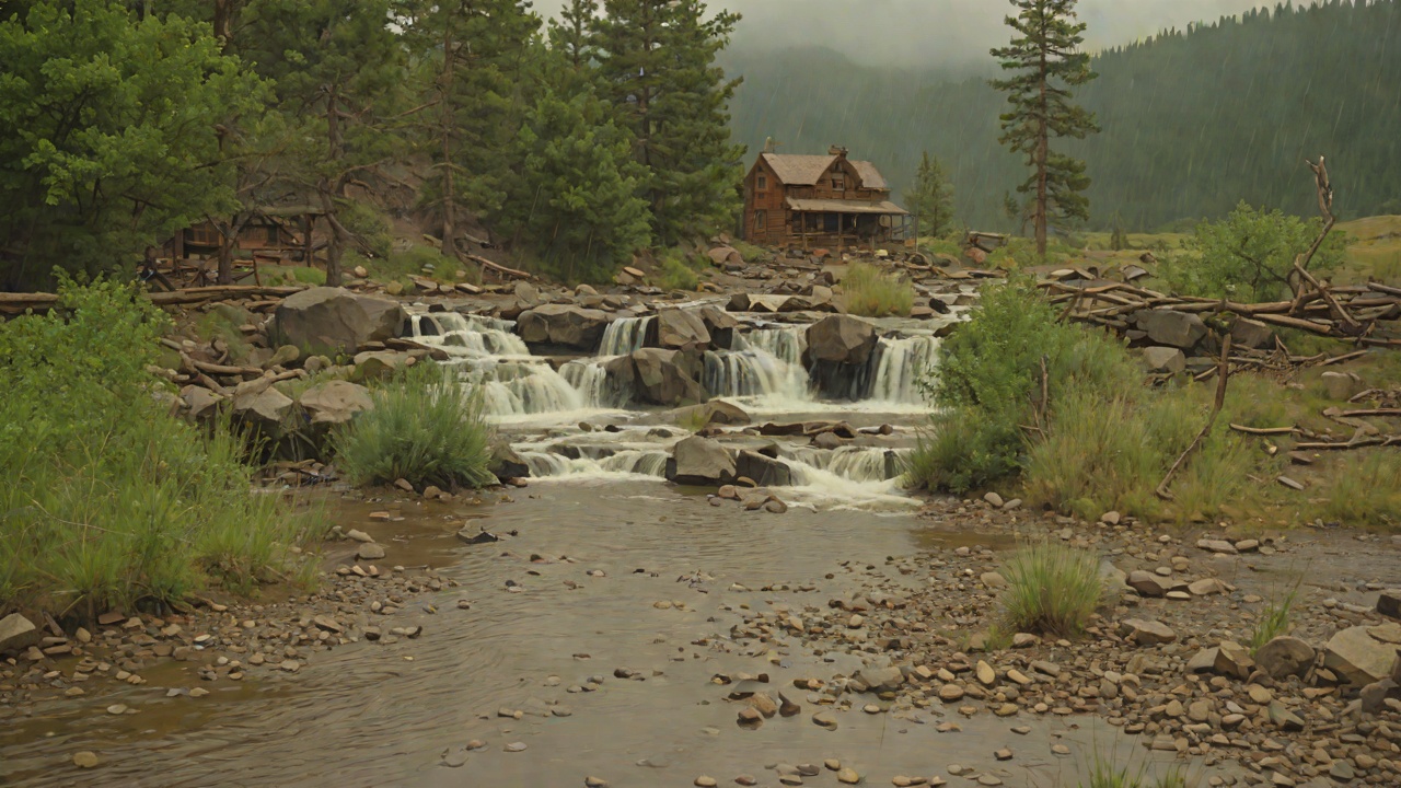 Rain and the Roaring Creek from "Little House on the Prairie". Rain and the Roaring Creek Scene Cold rain falls day after day, and the creek swells until it roars past the claim.