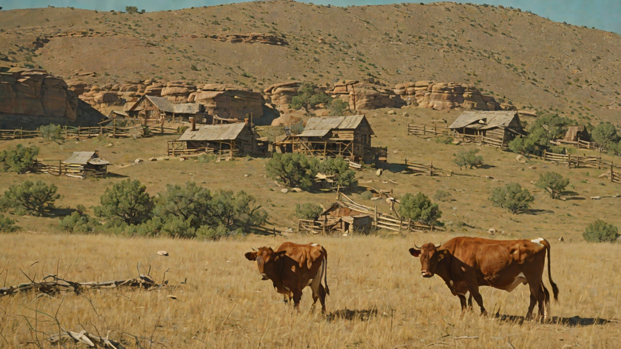 The Cow and Calf Are Left Behind from "Little House on the Prairie". The Cow and Calf Are Left Behind Scene Pa rides in with two cowboys, a thin cow, and a little black-and-white calf.