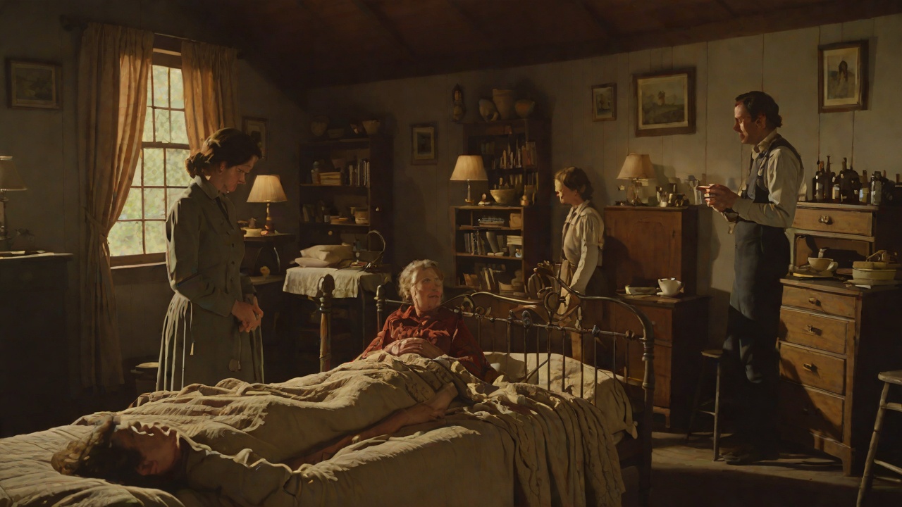 Mrs Scott Arrives at the Sickbed from "Little House on the Prairie". Mrs Scott Arrives at the Sickbed Scene Laura wakes from her fever to find a fat woman by the fire bringing her water and warm broth.