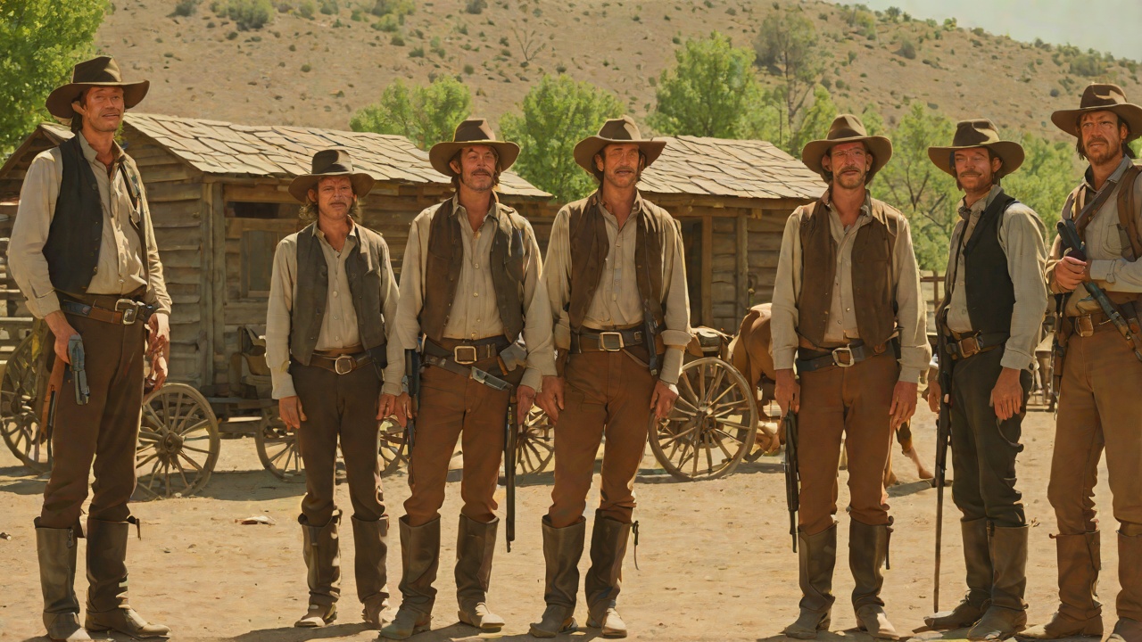 Pa Hires On as a Cattle Hand from "Little House on the Prairie". Pa Hires On as a Cattle Hand Scene Two red-brown men in wide hats and cowboy boots wait by the stable with guns at their sides.