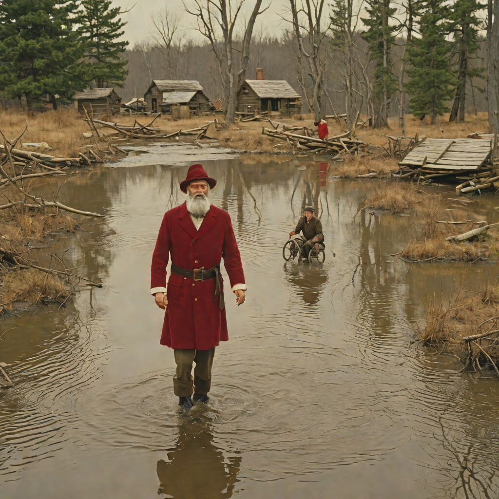 Mr Edwards and the Christmas Crossing from "Little House on the Prairie". This subplot follows Mr Edwards' dangerous Christmas swim across the flooded creek and his transformation into Santa Claus's messenger.