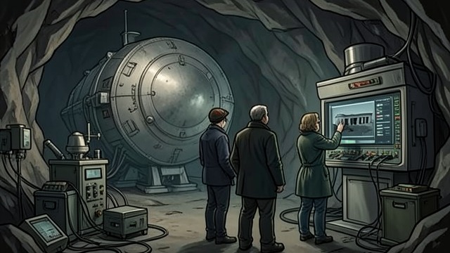 The Spacecraft Revealed from "Strangers". The secret is found A hidden cavern The three witnesses enter a research chamber containing the alien craft and the equipment used to study it.