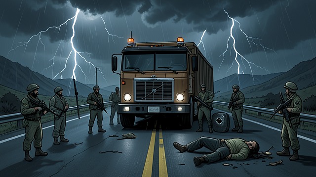 Falkirk’s Interception from "Strangers". Escape routes collide The false emergency Falkirk blocks I-80 with another supposed toxic incident and positions armed men along the roads.