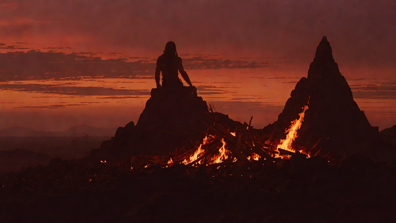 The Flame on the Pyre from "Conan the Barbarian". The Flame on the Pyre Conan lays Valeria on a funeral pyre atop the great burial mound beneath a sky of blood-red sunset.