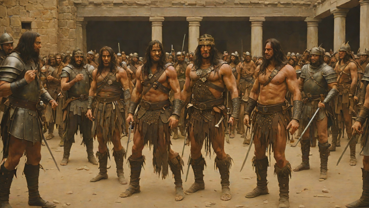 The King's Arrest from "Conan the Barbarian". The King's Arrest Soldiers surround Conan, Valeria, and Subotai in a Shadizar tavern and drag them toward the palace.