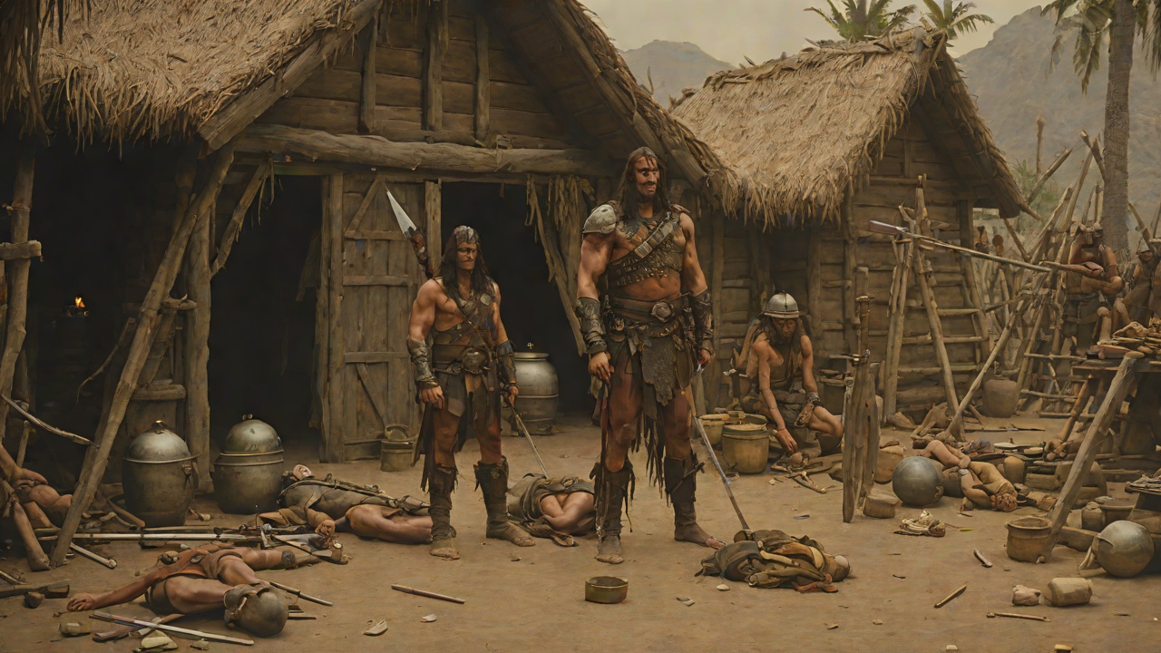 The Gifts from the Dead from "Conan the Barbarian". The Gifts from the Dead The old man emerges from his hut wearing ancient armour, carrying breastplates, helmets, and spears.
