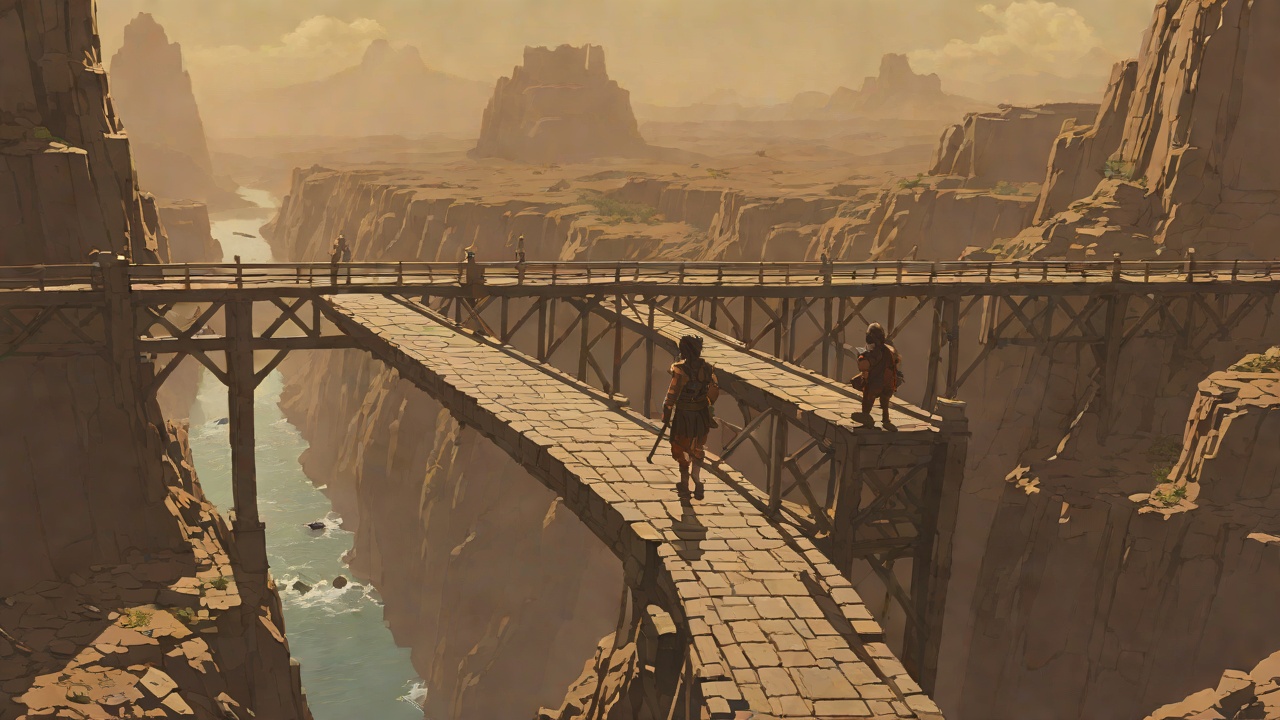 The Bridge and the Boy from "Conan the Barbarian". The Bridge and the Boy The raiders cross a narrow pole bridge over a deep fissure.