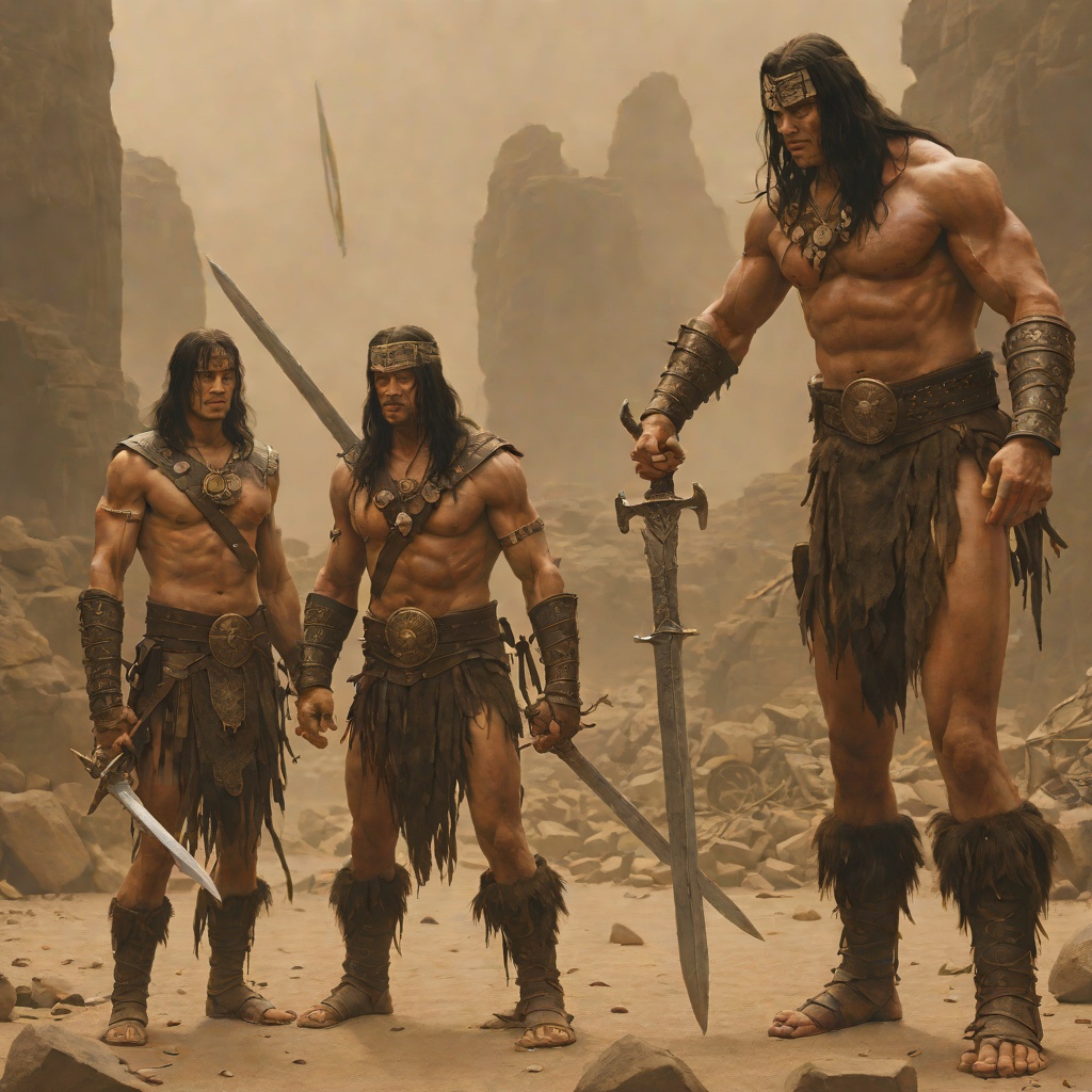 Conan and Subotai from "Conan the Barbarian". An unlikely friendship between a brooding Cimmerian and a smiling Hyrkanian thief, forged in shared fire and proven in rescue.