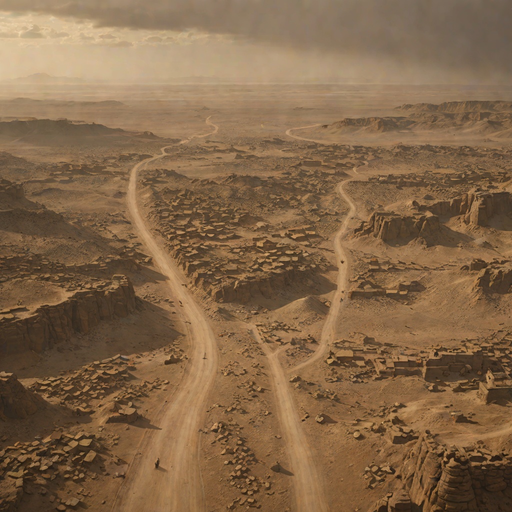 The Road East from "Conan the Barbarian". A geographic thread tracing Conan's passage from the snowy north through the steppes, Zamora, and the eastern mountains to the Vilayet Sea.