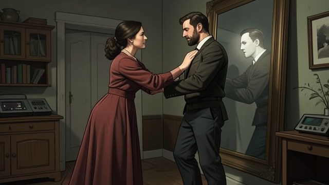 A Reflection Under Duress from "Strangers". A Reflection Under Duress Kei holds Hideo before the Mirror and demands that he confront the body she sees.