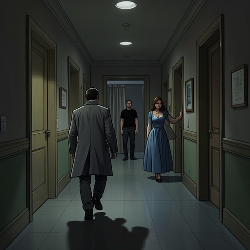 The Double Haunting from "Strangers". This flow charts how the parents’ supernatural return and Kei’s hidden death converge around Hideo’s need to belong.